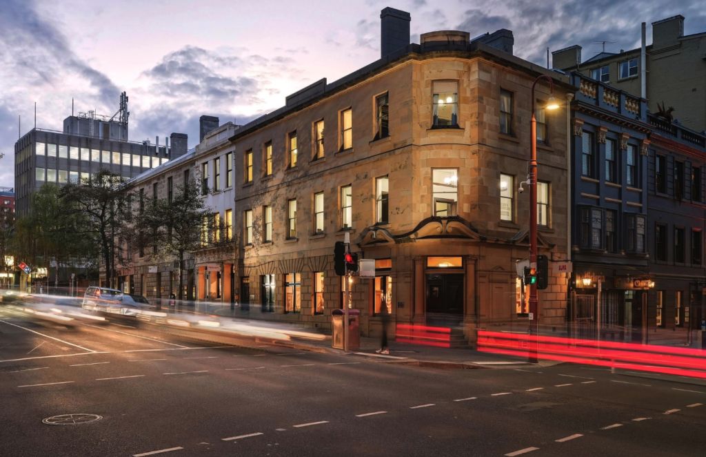 Heritage sandstone corner building, Hobart CBD